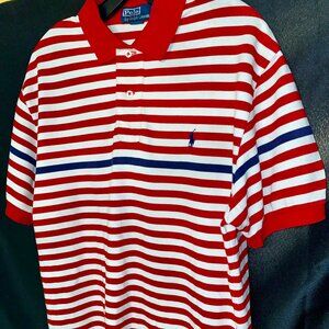 Polo Ralph Lauren Polo Shirt Men Large Red Striped Pony Embroidered Short Sleeve